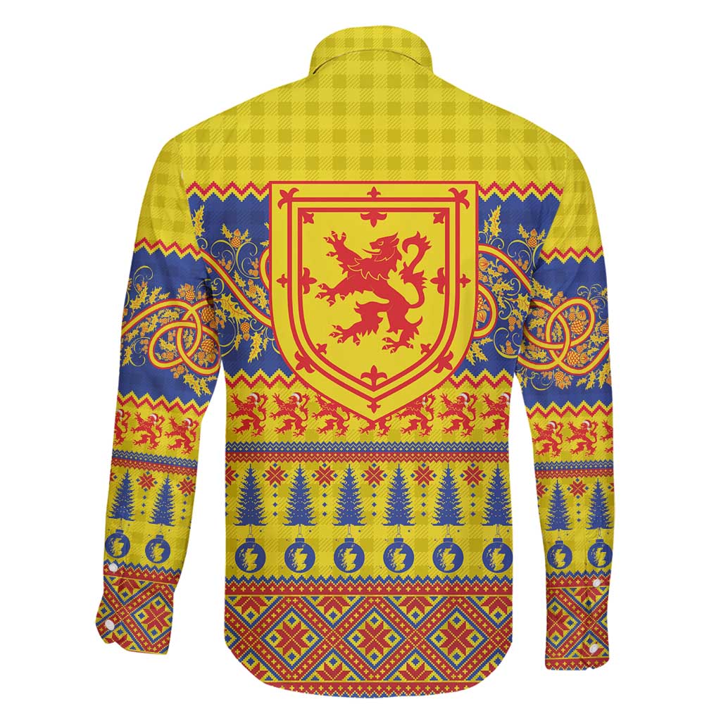 Scottish Christmas Family Matching Off Shoulder Maxi Dress and Hawaiian Shirt Scotland Thistle and Celtic Knot Yellow-Red Color - Wonder Print Shop