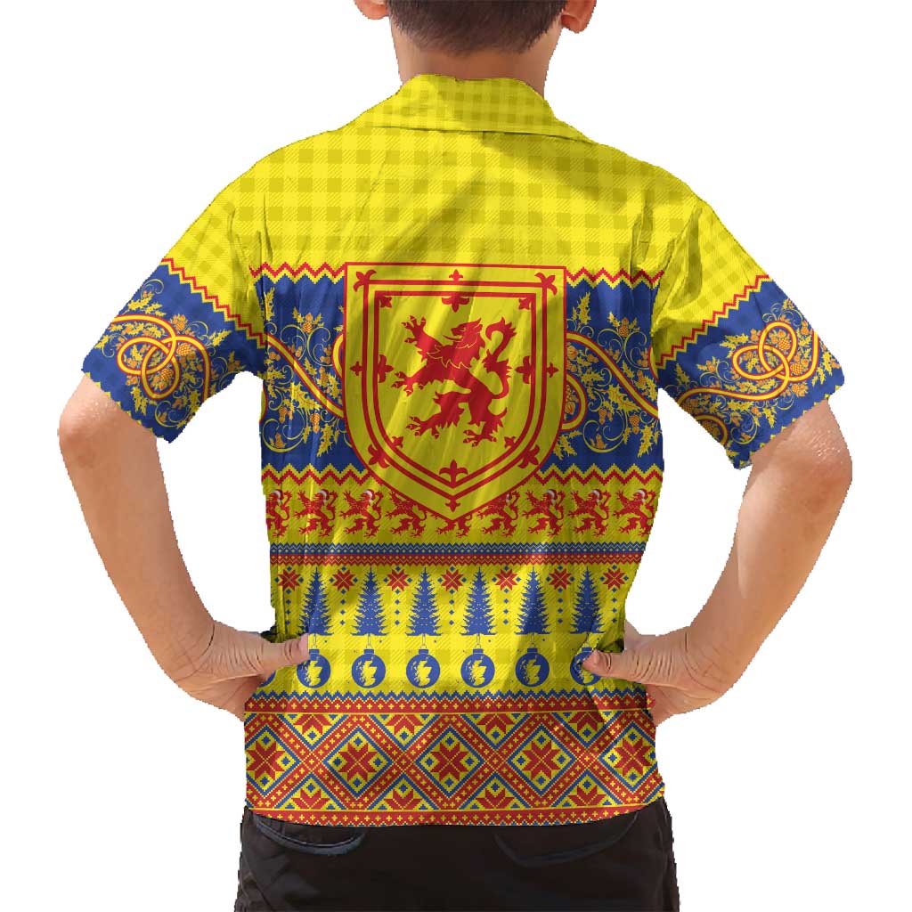 Scottish Christmas Family Matching Puletasi and Hawaiian Shirt Scotland Thistle and Celtic Knot Yellow-Red Color - Wonder Print Shop