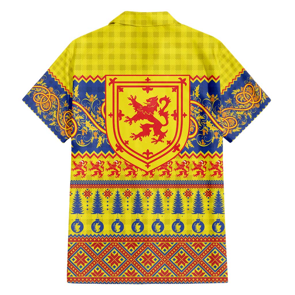 Scottish Christmas Family Matching Puletasi and Hawaiian Shirt Scotland Thistle and Celtic Knot Yellow-Red Color - Wonder Print Shop