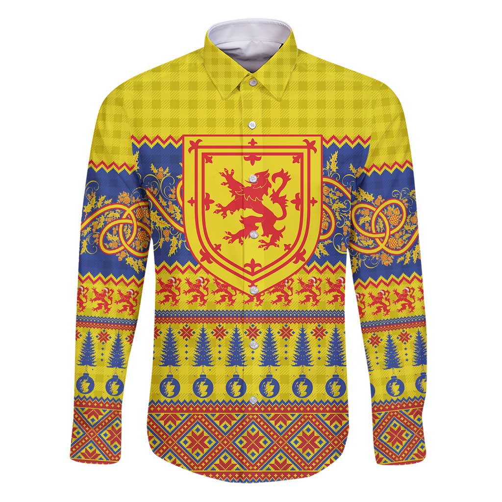 Scottish Christmas Family Matching Puletasi and Hawaiian Shirt Scotland Thistle and Celtic Knot Yellow-Red Color - Wonder Print Shop