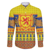 Scottish Christmas Family Matching Puletasi and Hawaiian Shirt Scotland Thistle and Celtic Knot Yellow-Red Color - Wonder Print Shop