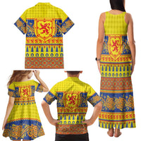Scottish Christmas Family Matching Tank Maxi Dress and Hawaiian Shirt Scotland Thistle and Celtic Knot Yellow-Red Color - Wonder Print Shop