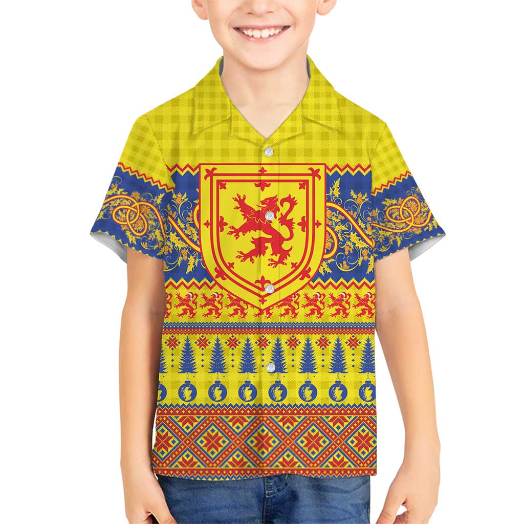 Scottish Christmas Family Matching Tank Maxi Dress and Hawaiian Shirt Scotland Thistle and Celtic Knot Yellow-Red Color - Wonder Print Shop