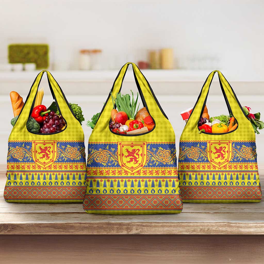 Scottish Christmas Grocery Bag Scotland Thistle and Celtic Knot Yellow-Red Color - Wonder Print Shop