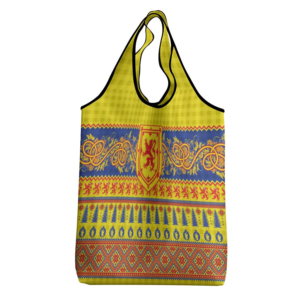 Scottish Christmas Grocery Bag Scotland Thistle and Celtic Knot Yellow-Red Color - Wonder Print Shop