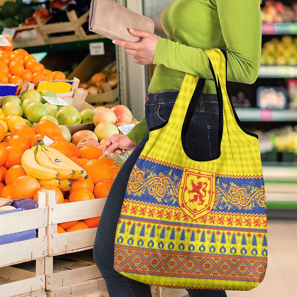 Scottish Christmas Grocery Bag Scotland Thistle and Celtic Knot Yellow-Red Color - Wonder Print Shop