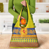 Scottish Christmas Grocery Bag Scotland Thistle and Celtic Knot Yellow-Red Color - Wonder Print Shop