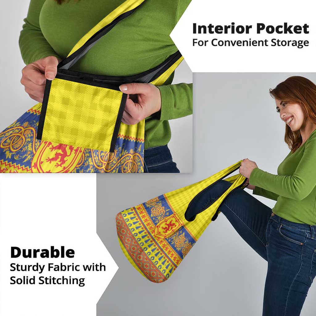 Scottish Christmas Grocery Bag Scotland Thistle and Celtic Knot Yellow-Red Color - Wonder Print Shop