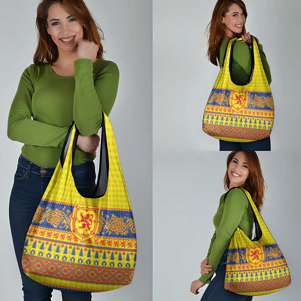 Scottish Christmas Grocery Bag Scotland Thistle and Celtic Knot Yellow-Red Color - Wonder Print Shop