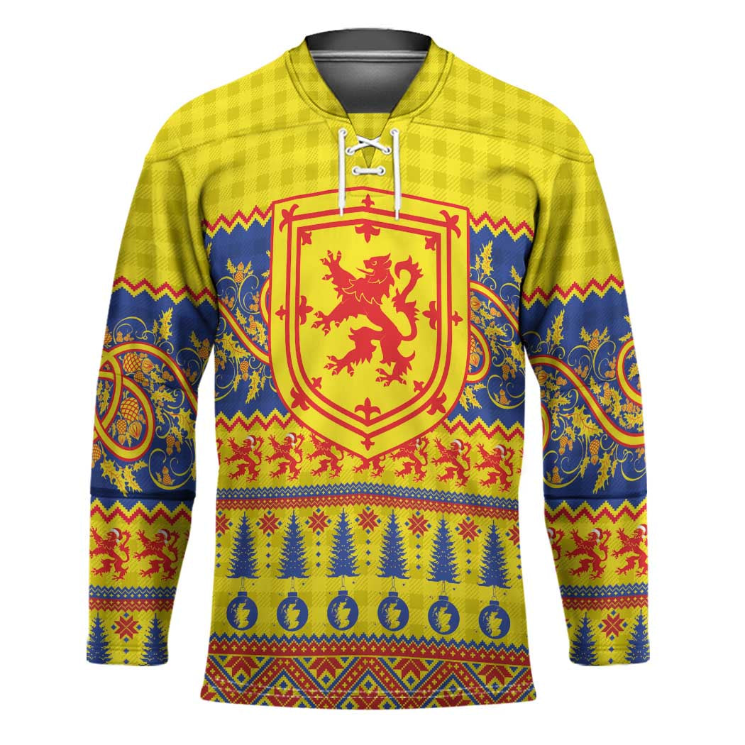 Scottish Christmas Hockey Jersey Scotland Thistle and Celtic Knot Yellow-Red Color - Wonder Print Shop