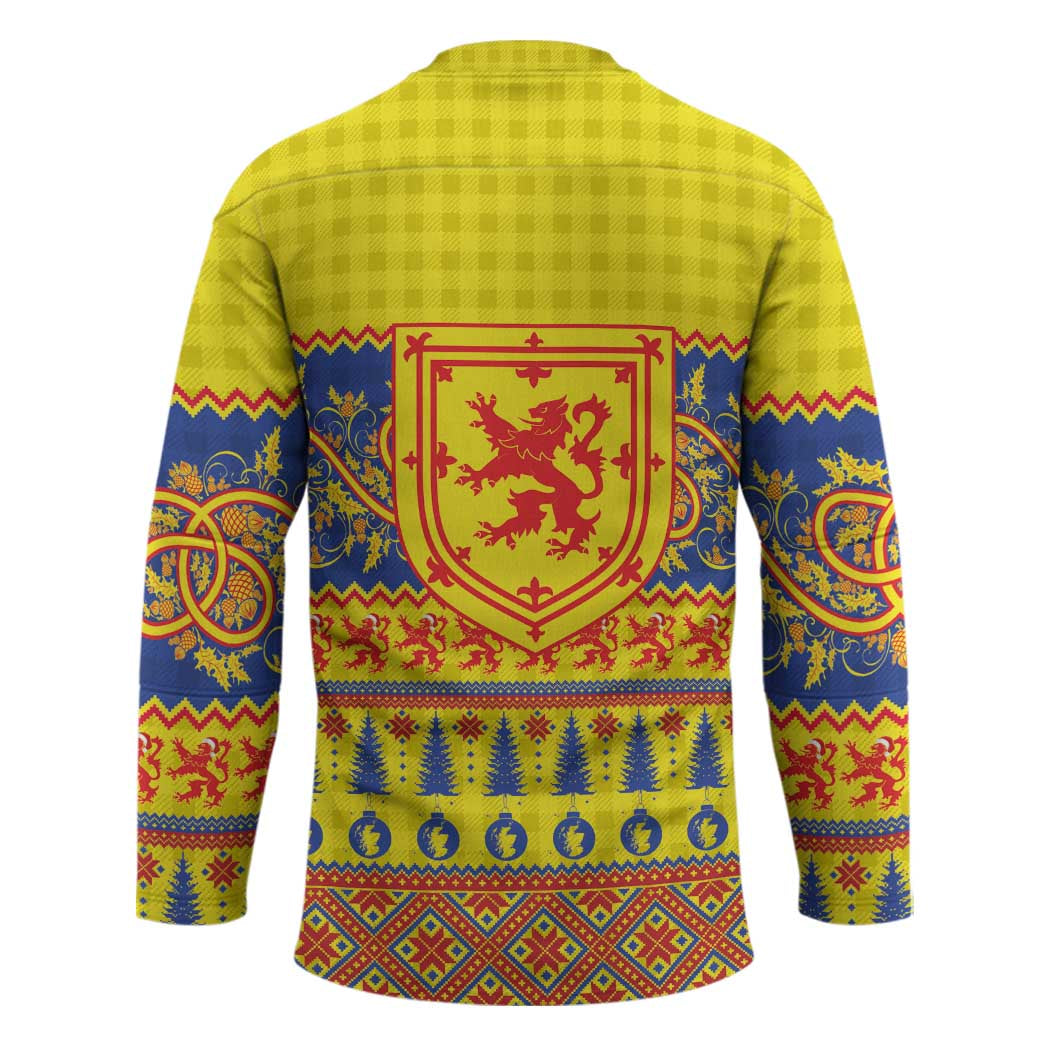 Scottish Christmas Hockey Jersey Scotland Thistle and Celtic Knot Yellow-Red Color - Wonder Print Shop