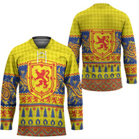 Scottish Christmas Hockey Jersey Scotland Thistle and Celtic Knot Yellow-Red Color - Wonder Print Shop
