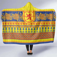 Scottish Christmas Hooded Blanket Scotland Thistle and Celtic Knot Yellow-Red Color - Wonder Print Shop