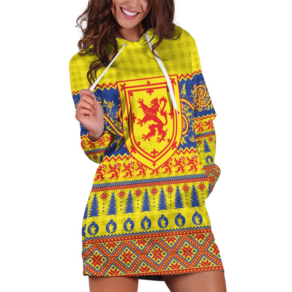 Scottish Christmas Hoodie Dress Scotland Thistle and Celtic Knot Yellow-Red Color - Wonder Print Shop