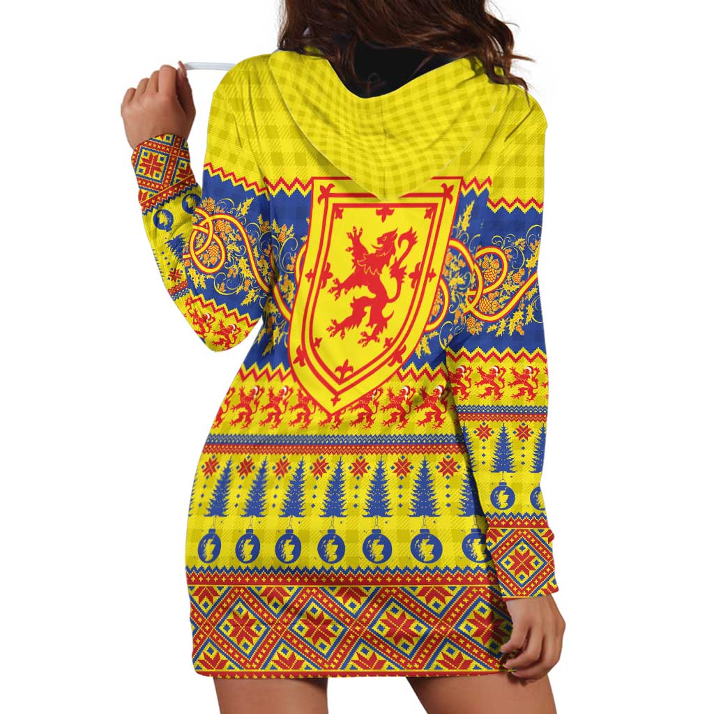 Scottish Christmas Hoodie Dress Scotland Thistle and Celtic Knot Yellow-Red Color - Wonder Print Shop