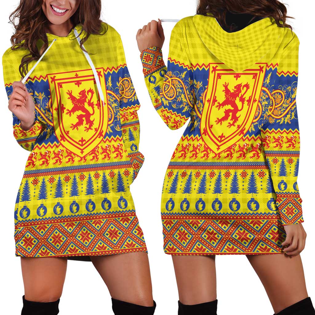 Scottish Christmas Hoodie Dress Scotland Thistle and Celtic Knot Yellow-Red Color - Wonder Print Shop