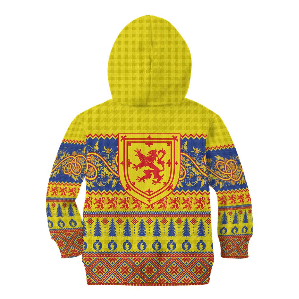 Scottish Christmas Kid Hoodie Scotland Thistle and Celtic Knot Yellow-Red Color - Wonder Print Shop