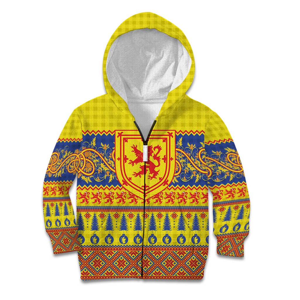Scottish Christmas Kid Hoodie Scotland Thistle and Celtic Knot Yellow-Red Color - Wonder Print Shop