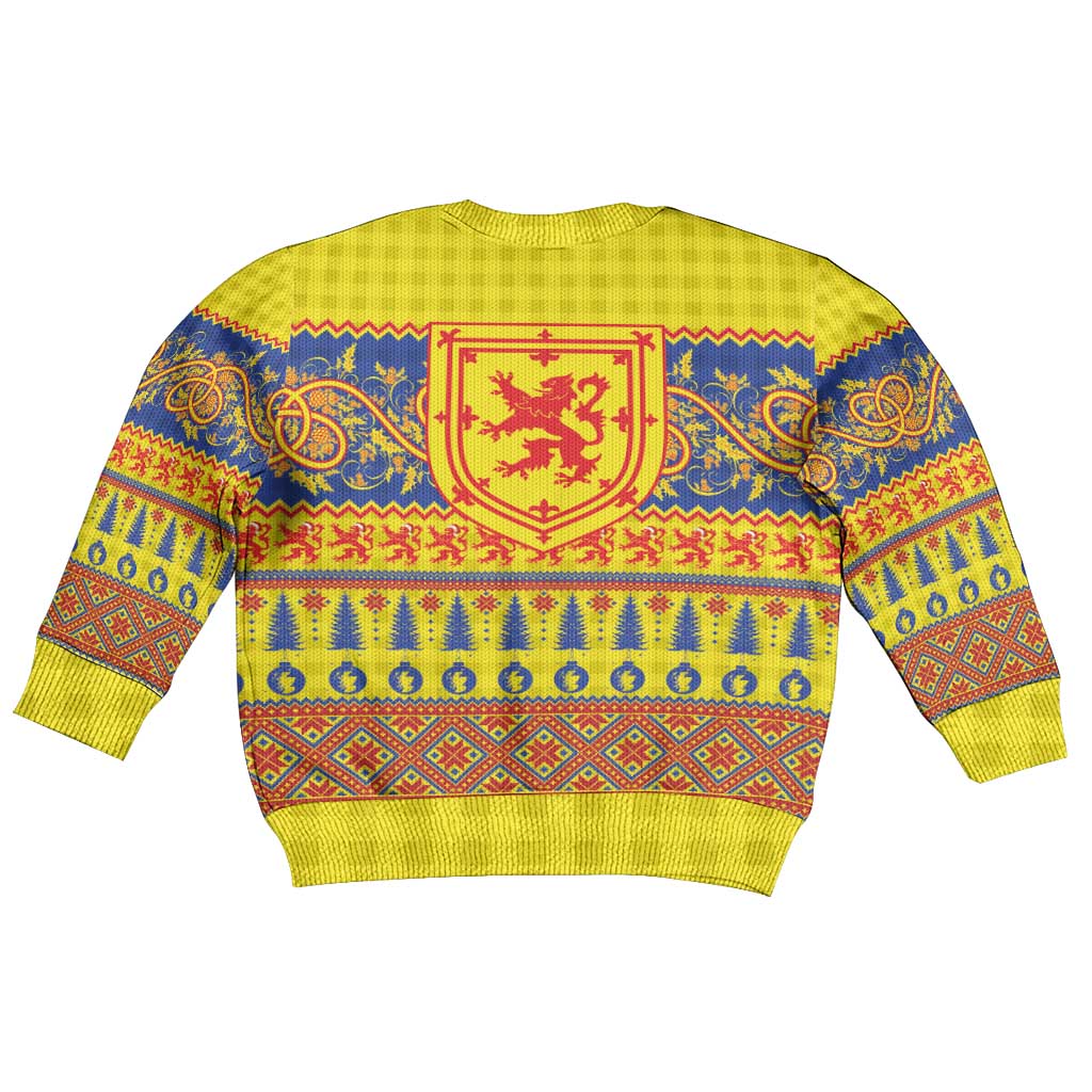 Scottish Christmas Kid Ugly Christmas Sweater Scotland Thistle and Celtic Knot Yellow-Red Color - Wonder Print Shop