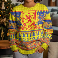 Scottish Christmas Kid Ugly Christmas Sweater Scotland Thistle and Celtic Knot Yellow-Red Color - Wonder Print Shop