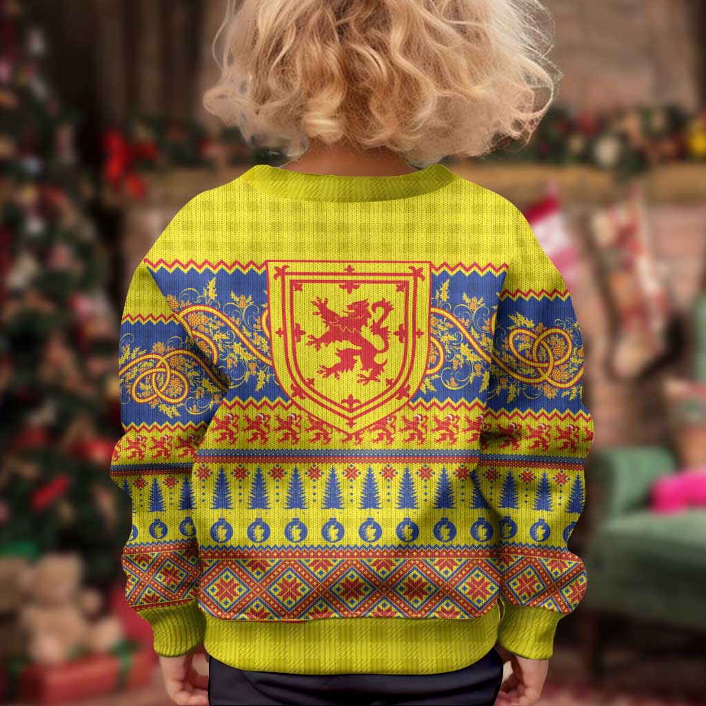 Scottish Christmas Kid Ugly Christmas Sweater Scotland Thistle and Celtic Knot Yellow-Red Color - Wonder Print Shop