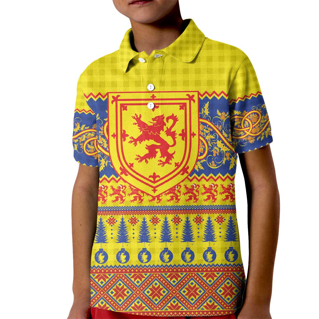 Scottish Christmas Kid Polo Shirt Scotland Thistle and Celtic Knot Yellow-Red Color - Wonder Print Shop