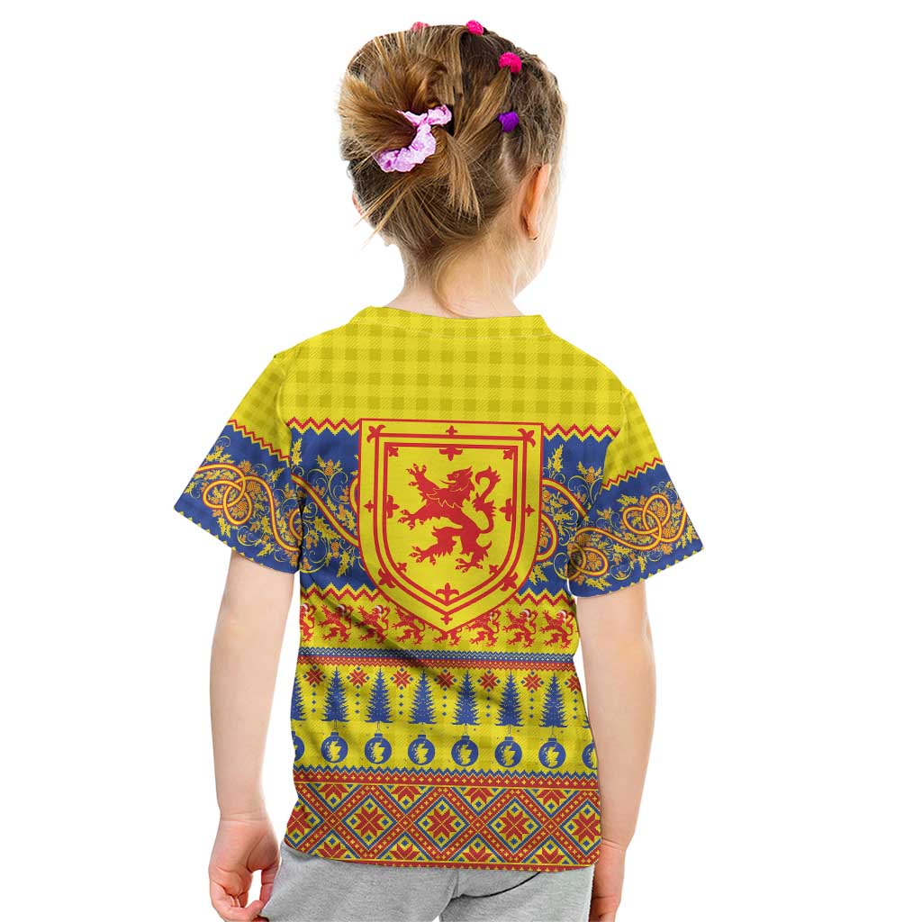 Scottish Christmas Kid T Shirt Scotland Thistle and Celtic Knot Yellow-Red Color - Wonder Print Shop