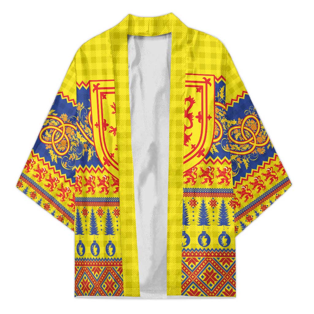 Scottish Christmas Kimono Scotland Thistle and Celtic Knot Yellow-Red Color - Wonder Print Shop