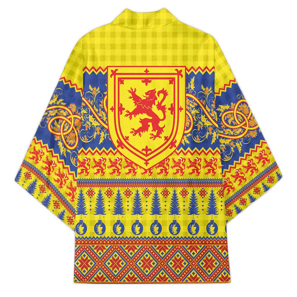Scottish Christmas Kimono Scotland Thistle and Celtic Knot Yellow-Red Color - Wonder Print Shop