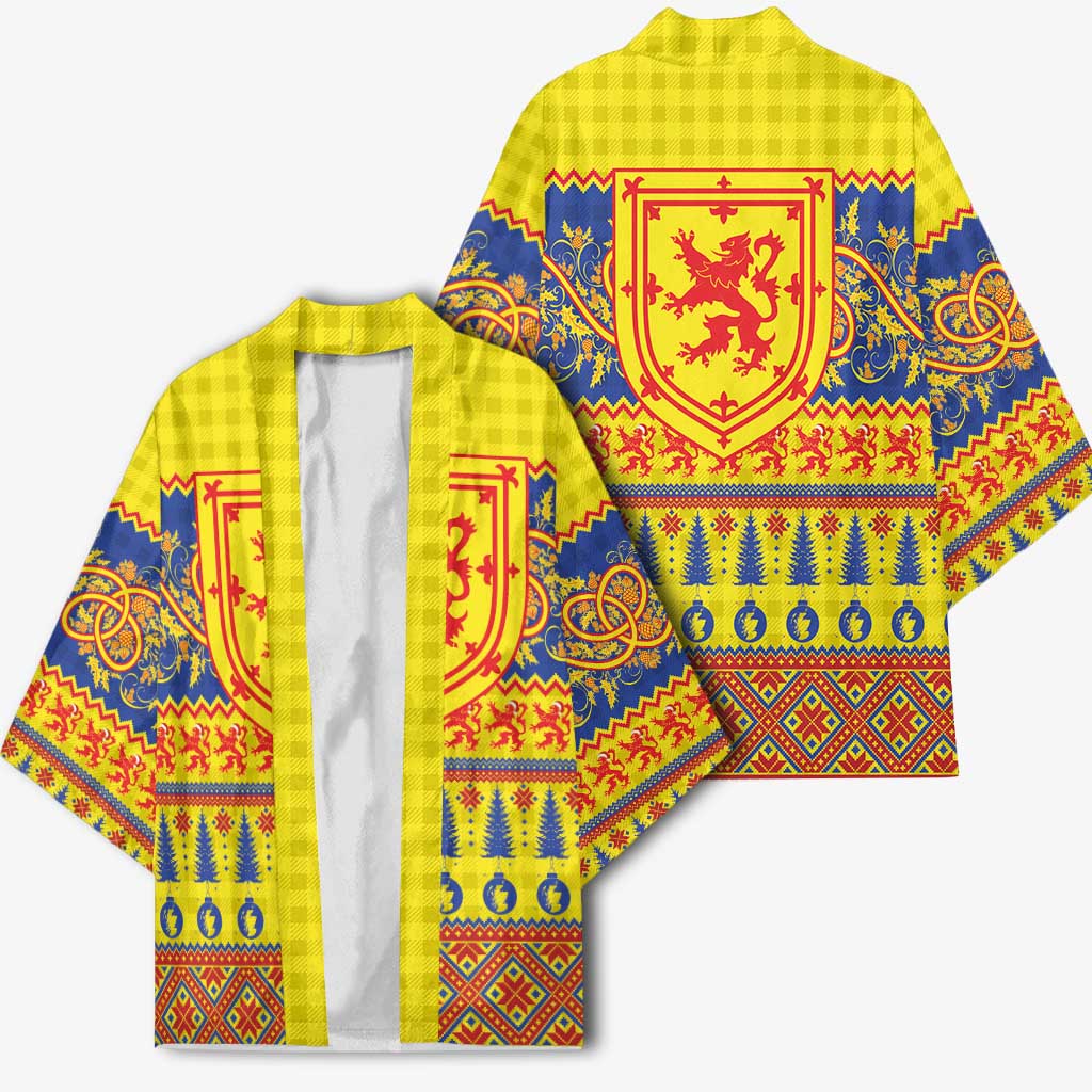 Scottish Christmas Kimono Scotland Thistle and Celtic Knot Yellow-Red Color - Wonder Print Shop