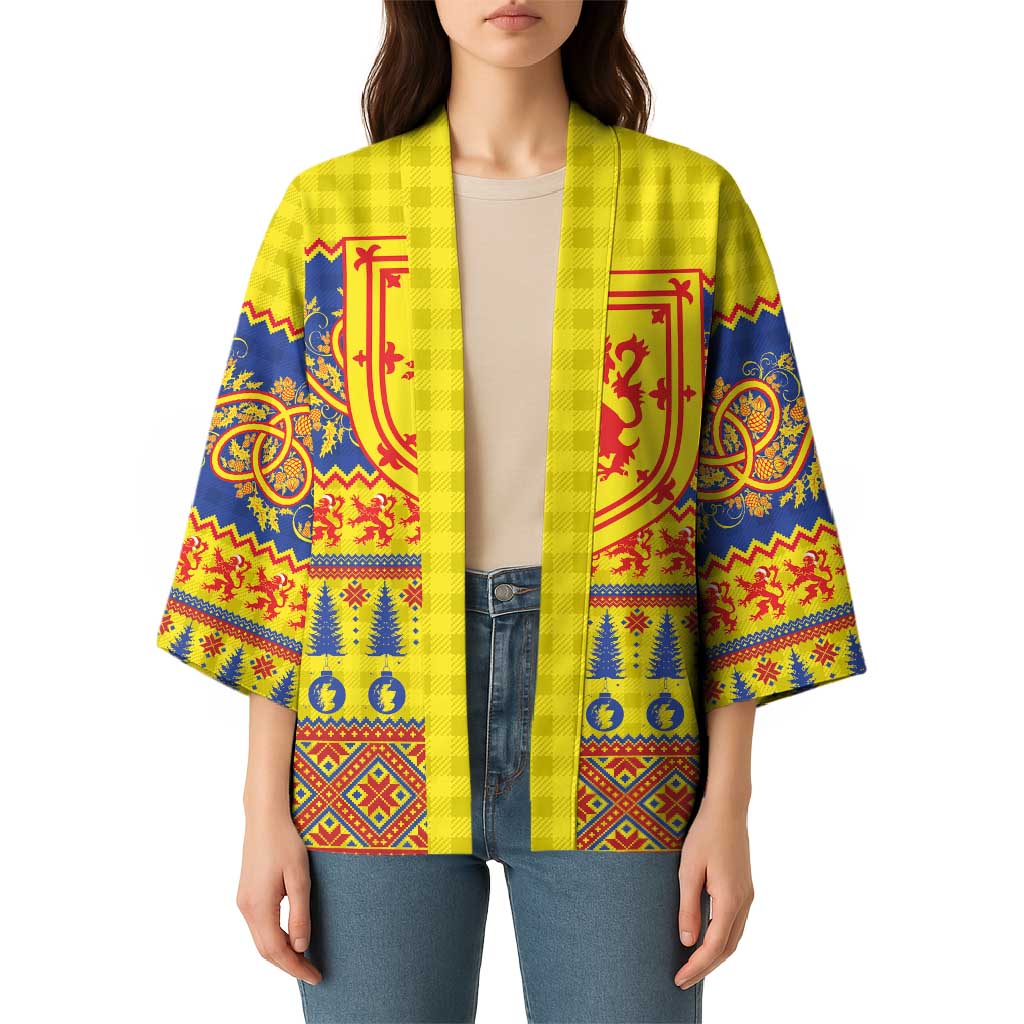 Scottish Christmas Kimono Scotland Thistle and Celtic Knot Yellow-Red Color - Wonder Print Shop