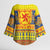 Scottish Christmas Kimono Sleeve Blouse Scotland Thistle and Celtic Knot Yellow-Red Color - Wonder Print Shop
