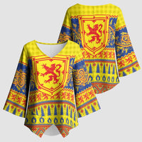 Scottish Christmas Kimono Sleeve Blouse Scotland Thistle and Celtic Knot Yellow-Red Color - Wonder Print Shop