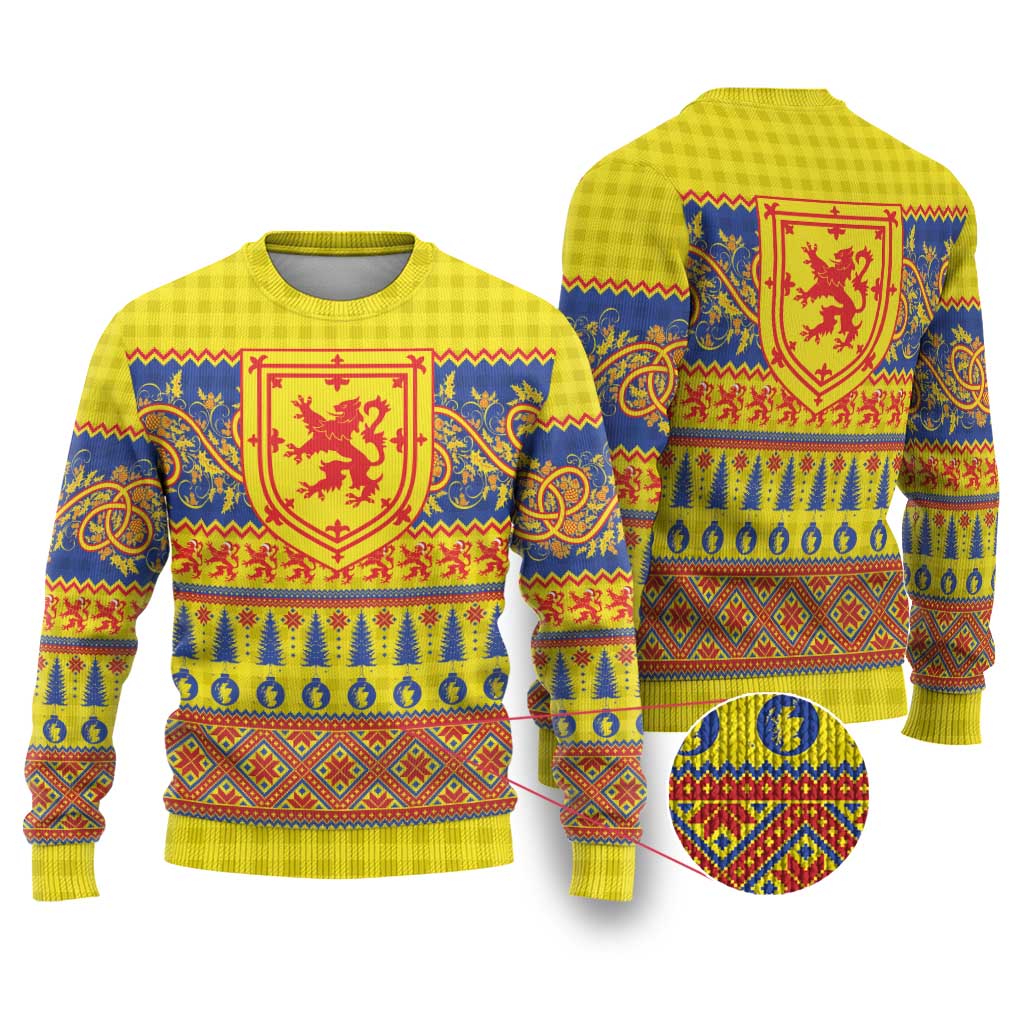 Scottish Christmas Ugly Christmas Sweater Scotland Thistle and Celtic Knot Yellow-Red Color - Wonder Print Shop