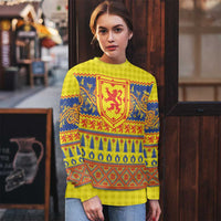 Scottish Christmas Ugly Christmas Sweater Scotland Thistle and Celtic Knot Yellow-Red Color - Wonder Print Shop