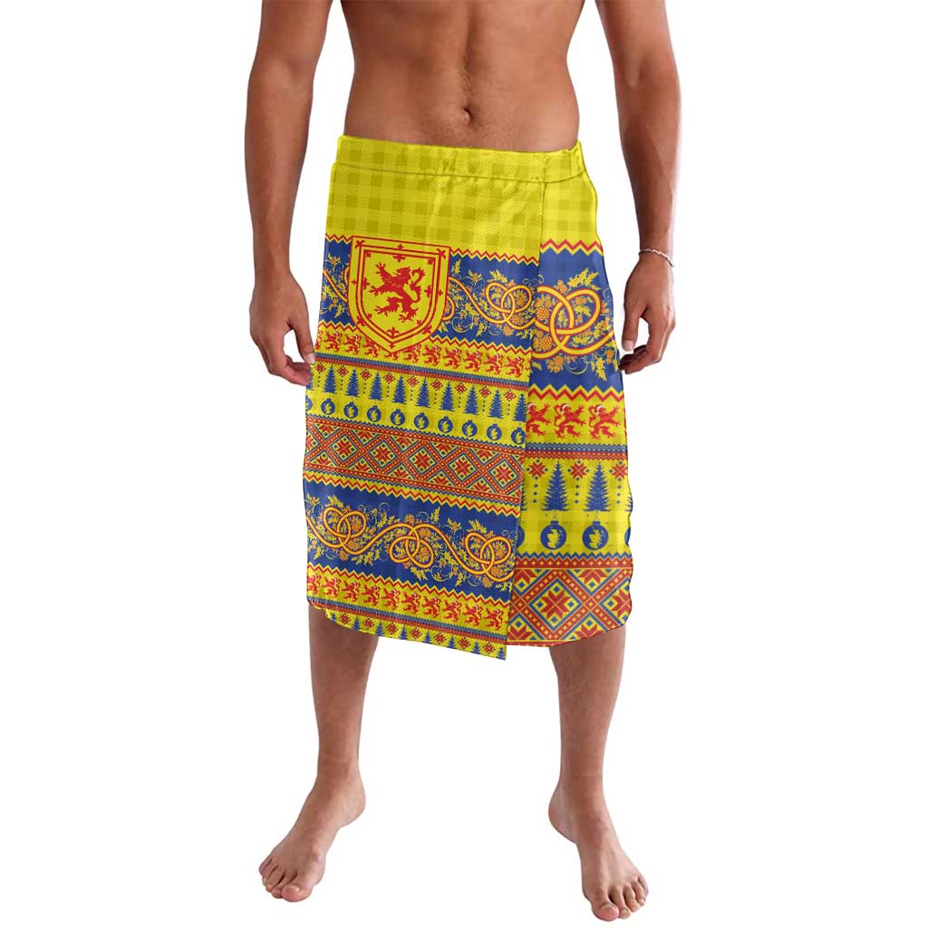 Scottish Christmas Lavalava Scotland Thistle and Celtic Knot Yellow-Red Color - Wonder Print Shop