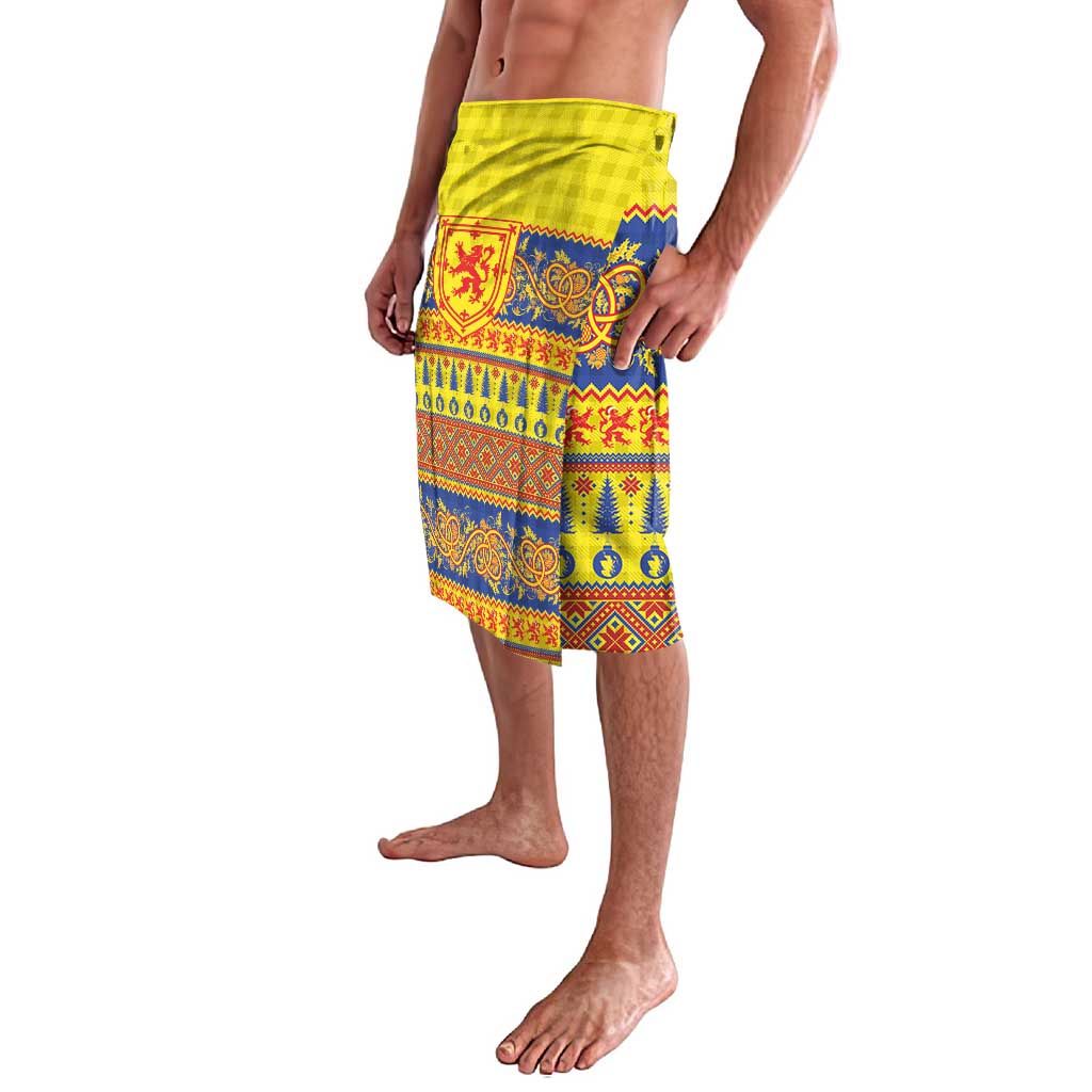 Scottish Christmas Lavalava Scotland Thistle and Celtic Knot Yellow-Red Color - Wonder Print Shop