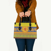 Scottish Christmas Leather Bag Scotland Thistle and Celtic Knot Yellow-Red Color - Wonder Print Shop