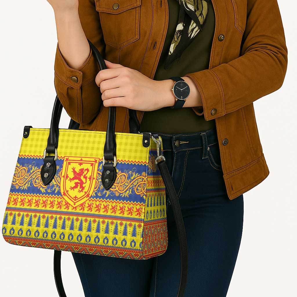 Scottish Christmas Leather Bag Scotland Thistle and Celtic Knot Yellow-Red Color - Wonder Print Shop