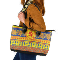 Scottish Christmas Leather Tote Bag Scotland Thistle and Celtic Knot Yellow-Red Color - Wonder Print Shop