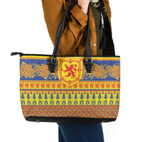 Scottish Christmas Leather Tote Bag Scotland Thistle and Celtic Knot Yellow-Red Color - Wonder Print Shop