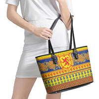 Scottish Christmas Leather Tote Bag Scotland Thistle and Celtic Knot Yellow-Red Color - Wonder Print Shop