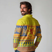Scottish Christmas Long Sleeve Polo Shirt Scotland Thistle and Celtic Knot Yellow-Red Color - Wonder Print Shop