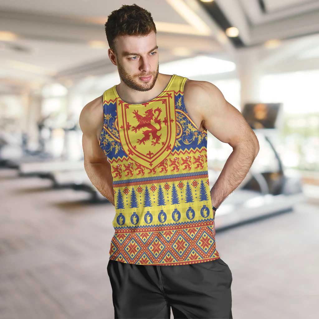 Scottish Christmas Men Tank Top Scotland Thistle and Celtic Knot Yellow-Red Color - Wonder Print Shop