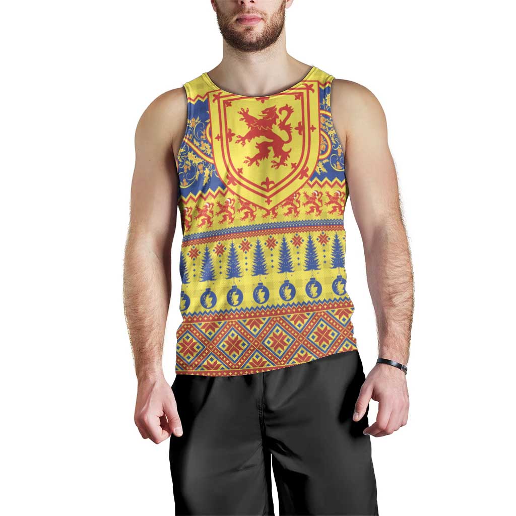 Scottish Christmas Men Tank Top Scotland Thistle and Celtic Knot Yellow-Red Color - Wonder Print Shop