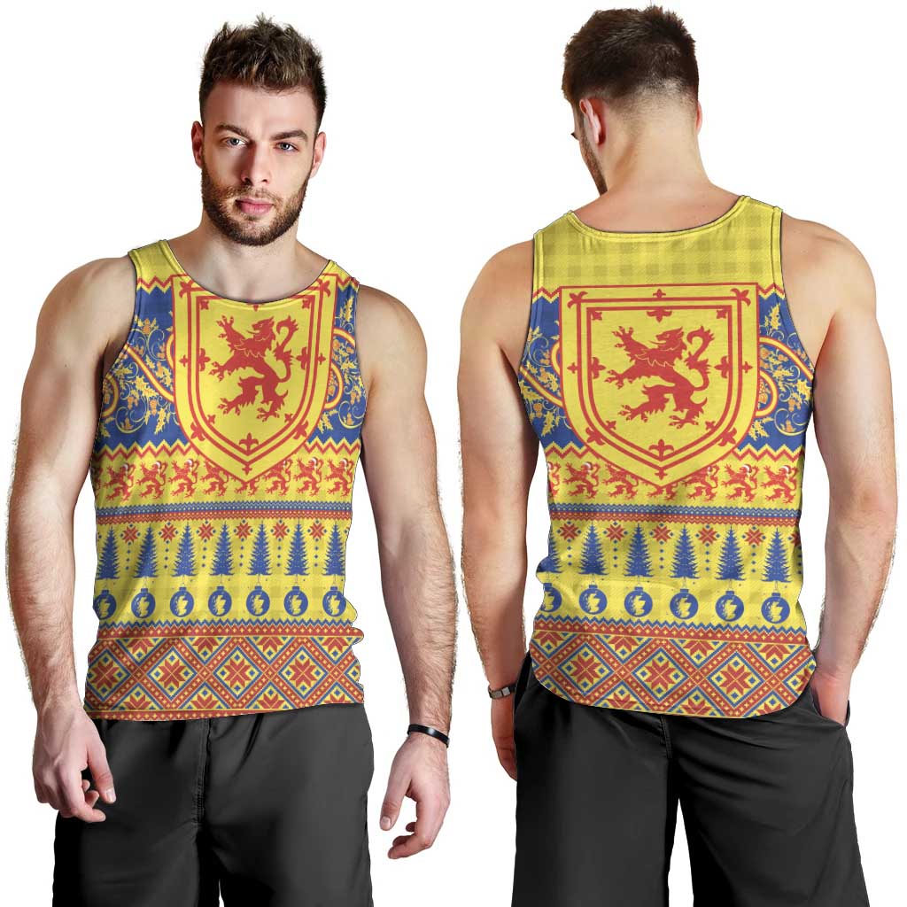 Scottish Christmas Men Tank Top Scotland Thistle and Celtic Knot Yellow-Red Color - Wonder Print Shop
