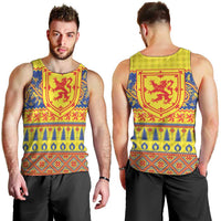 Scottish Christmas Men Tank Top Scotland Thistle and Celtic Knot Yellow-Red Color - Wonder Print Shop
