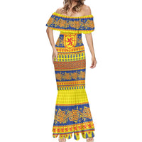Scottish Christmas Mermaid Dress Scotland Thistle and Celtic Knot Yellow-Red Color - Wonder Print Shop