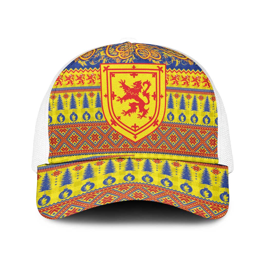 Scottish Christmas Mesh Trucker Cap Scotland Thistle and Celtic Knot Yellow-Red Color - Wonder Print Shop