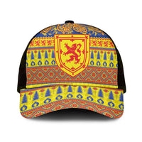 Scottish Christmas Mesh Trucker Cap Scotland Thistle and Celtic Knot Yellow-Red Color - Wonder Print Shop